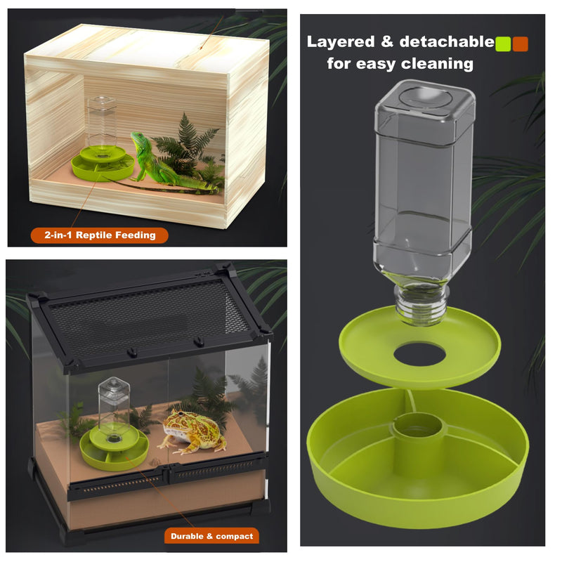 2-in-1 Reptile Feeding Water Bottle and Feeding Clamp,Automatic Feeders Bowl for Bearded Dragon Gecko Snake Lizard Turtles and Other Small Animals - PawsPlanet Australia