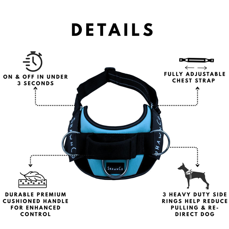 ShawnCo Essential Pro Dog Harness, No-Pull Pet Vest with 3 Leash Clips and Removable, Reflective Side Patches, Adjustable and Padded Harness for Small, Medium and Large Dogs (Electric Blue, S) Electric Blue - PawsPlanet Australia