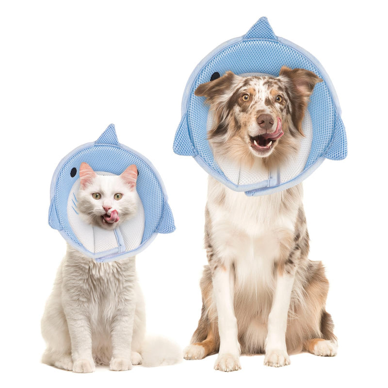 Cat Cone Collar Soft, Cute Cat Recovery Collar Soft Adjustable Cat Cones to Stop Licking Comfortable Breathable Lightweight Neck Cone for Cats Kittens Pet After Surgery S Blue Shark - PawsPlanet Australia