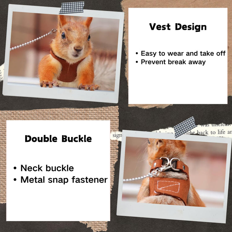 3 Pack Squirrel Harness and Leash Set - Adjustable Soft Leather & Traction Rope Strap Anti-Biting Chainfor Small Pet Walk Jogging Bearded Dragon Reptile Squirrel Rat - PawsPlanet Australia