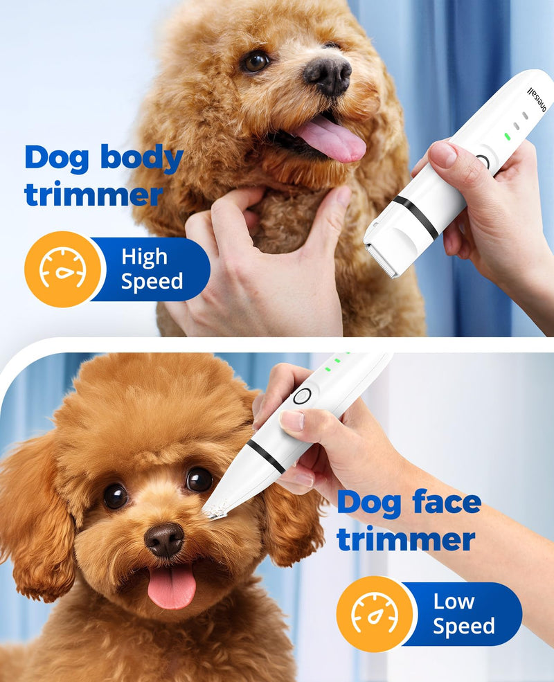 oneisall Paw Trimmer for Small Dogs Quiet, 4 in 1 Small Dog Grooming Kit, 2 Speed Dog Grooming Kit for Small Dogs, Cordless Small Dog Clippers, Quiet Dog Nail Grinder for Small Dogs(White) - PawsPlanet Australia