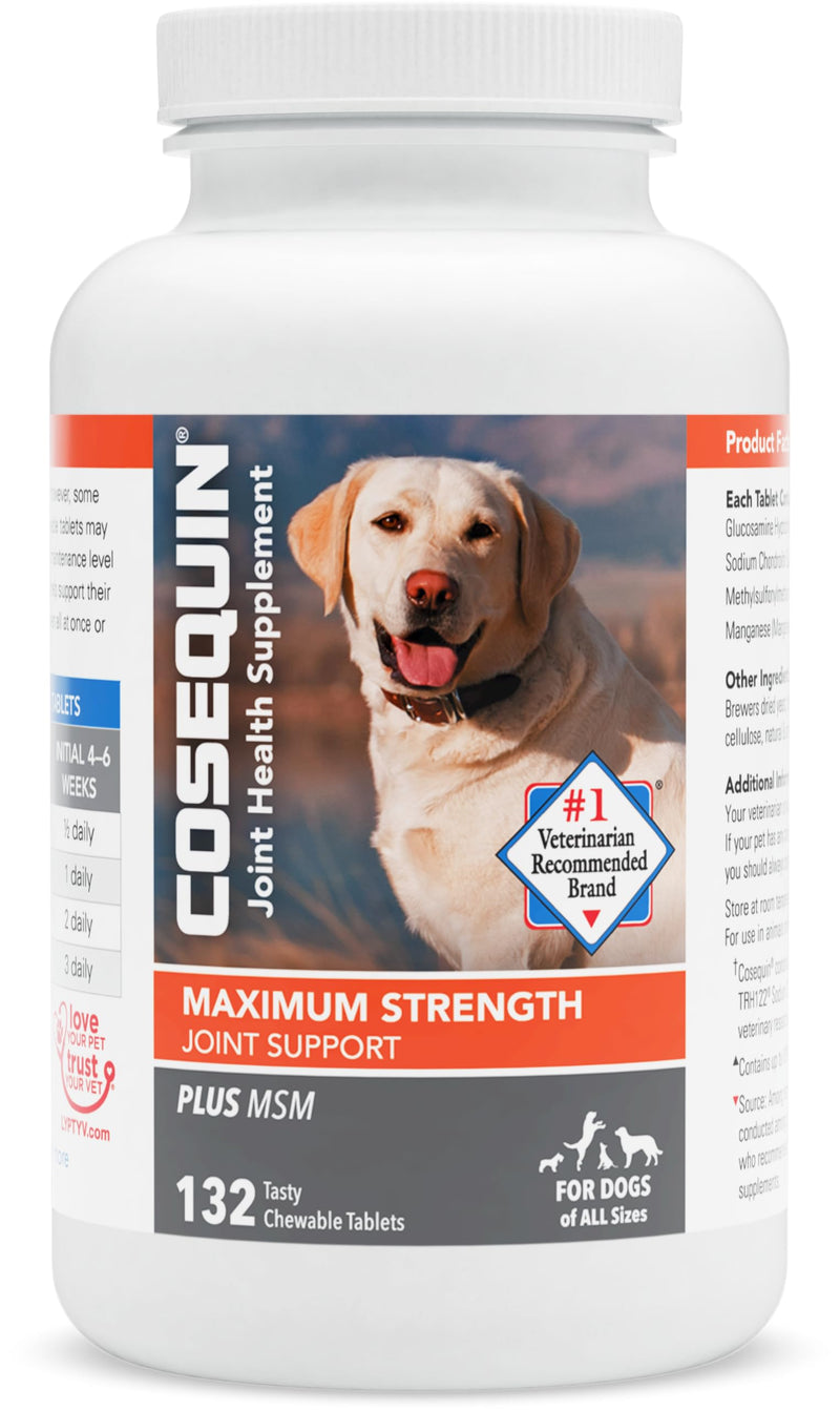 Nutramax Laboratories Cosequin Maximum Strength Joint Health Supplement for Dogs - With Glucosamine, Chondroitin, and MSM, 132 Chewable Tablets chicken flavor 132 count