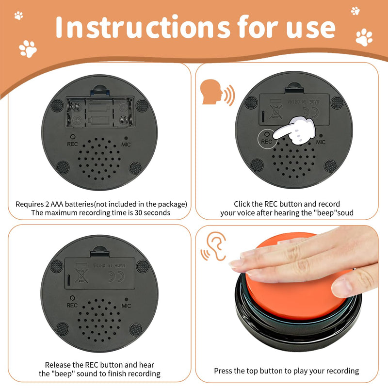 Set of 8 Dog Buttons,Dog Training Buzzer with Rubber Mat,Dog Communication with Stickers,Dog Talking Button Set,Speaking Button for Dogs with Waterproof Anti-Slip,30 Second Record & Playback - PawsPlanet Australia