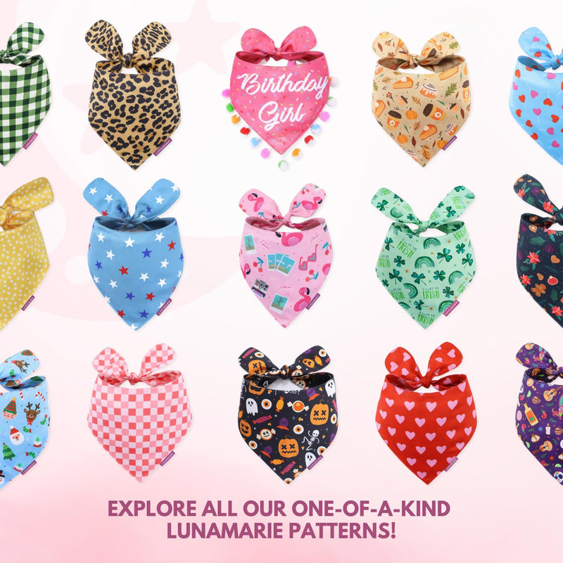 LunaMarie - Luxury Pet Birthday Bandanas -Premium & Silky Poly Fabric | 100% Handmade | Custom Shape Dual Layered (Birthday Girl, X-Small)