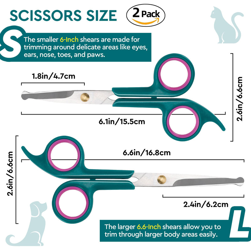 Professional Dog and Cat Grooming Scissors, Pet Grooming Shears, Sharp Stainless Steel Blade With Round Tips - Safety Fur Trimming for Dogs, Cats, Horses (Set of 2) - PawsPlanet Australia