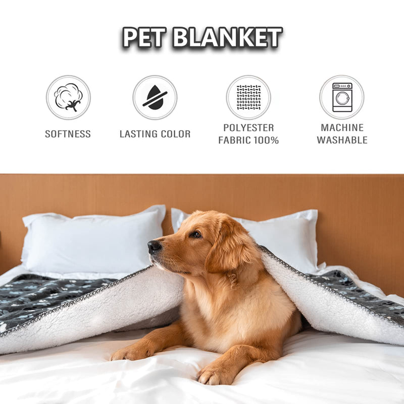 Waterproof Pet Blanket Dog Blankets, Pattern Printing Super Soft Warm Fluffy Facecloth Sofa Car Bed Protector, Urine Proof Washable Pet Blanket for Puppy Large Dogs & Cats(Dog paw130cm*153cm) Large (60*50) Grey-paw - PawsPlanet Australia