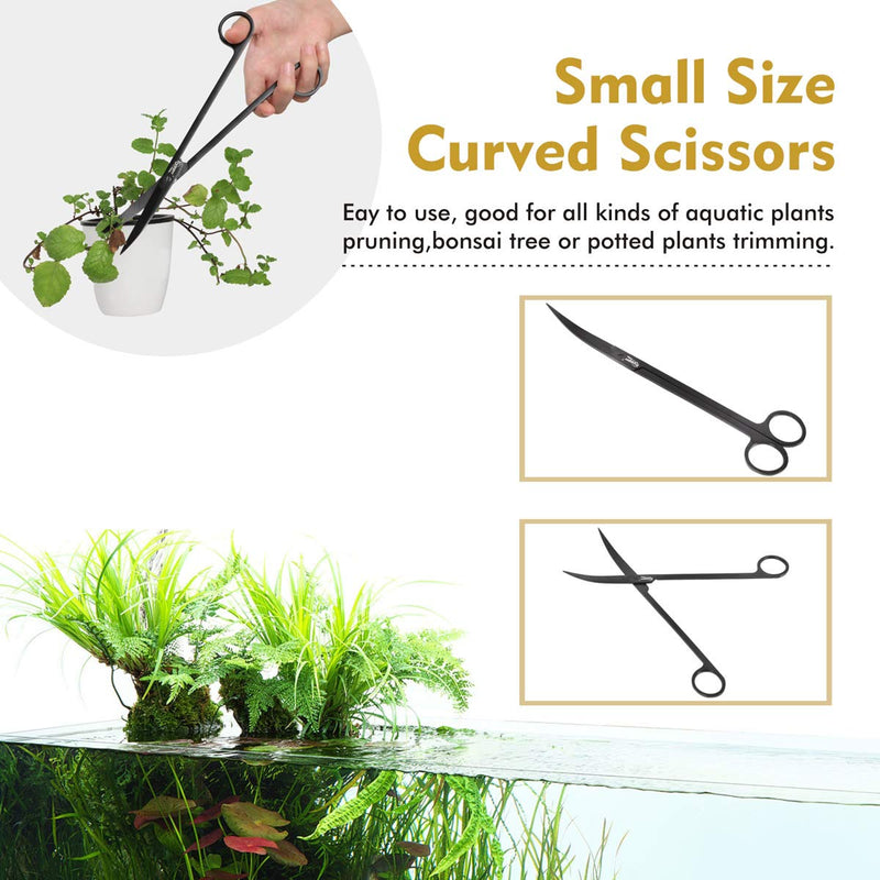 hygger Long Stainless Steel Premium Aquarium Tools, 4 PCS Aquatic Plant Tweezers Scissors Spatula Kits Comes with 1 Cleaning Cloth, for Fish Tank Starters Black - PawsPlanet Australia