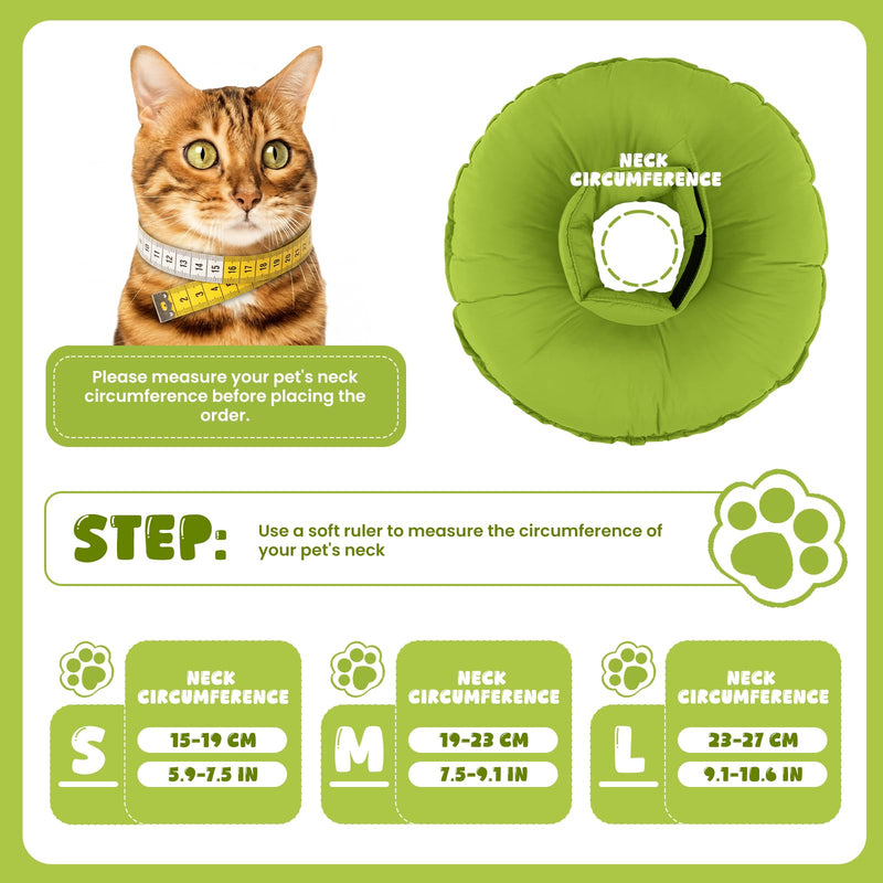 Cat Donut Collar, Cat Buster Collar Soft Neck Donut Adjustable Anti-Licking-Collar for Male Female Cats Soft Cushion/Pillow Cones with Turtleneck(Green, M) Green