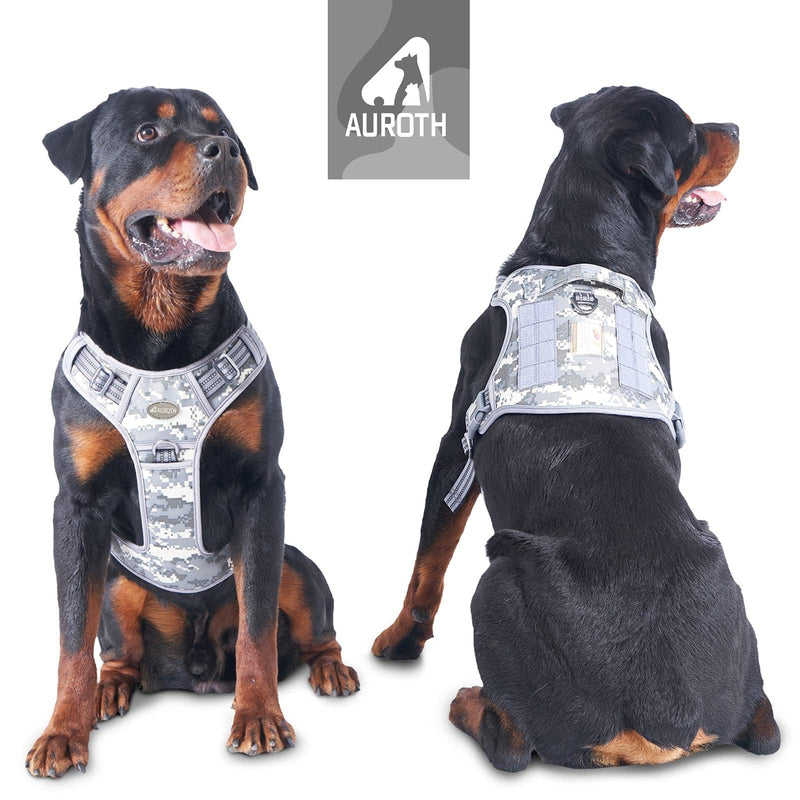 Auroth Tactical Dog Training Harness No Pulling Front Clip Leash Adhesion Reflective K9 Pet Working Vest Easy Control for Small Medium Large Dogs Grey Camo L L(Neck:18-29",Chest:24-37"),45-80 lbs Camo - Grey Camo