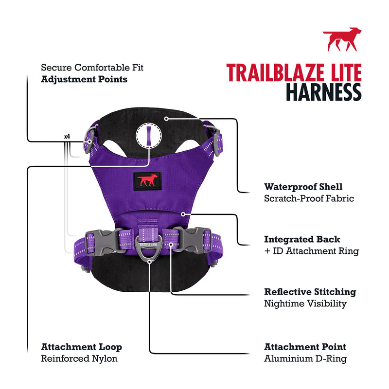 Tuff Pupper All-Day Wear Dog Harness | for Walking, Trail Running, Hiking | Front & Back Leash Clips | Reflective Trim | Easy On/Off Buckles | Lightweight Breathable | No Pull Design (Medium, Purple) Medium Deep Purple - PawsPlanet Australia