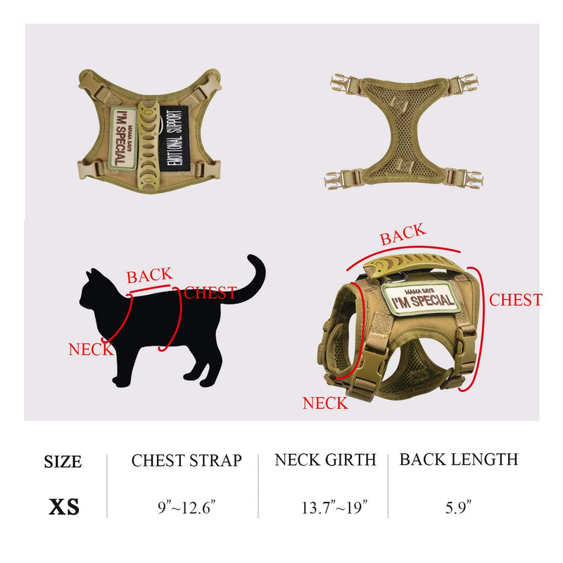 Tactical Cat Harness for Walking Escape Proof, Soft Mesh Adjustable Pet Vest Harness for Large Cat,Small Dog Khaki