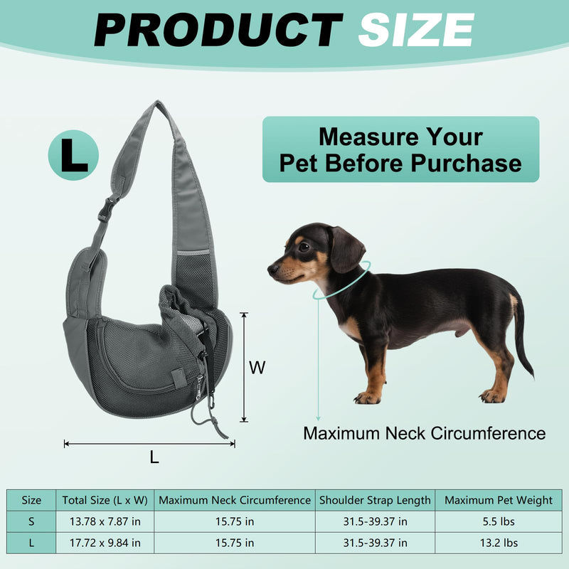 Dog Sling Carrier for Small Pet Up to 13.2 lbs Hand-Free Drawstring Pet Sling Carrier with Safety Hook & Adjustable Strap, (Black, 1 Pcs) Intended for Hiking and Camping Black Large (Up to 13.2lbs) - PawsPlanet Australia