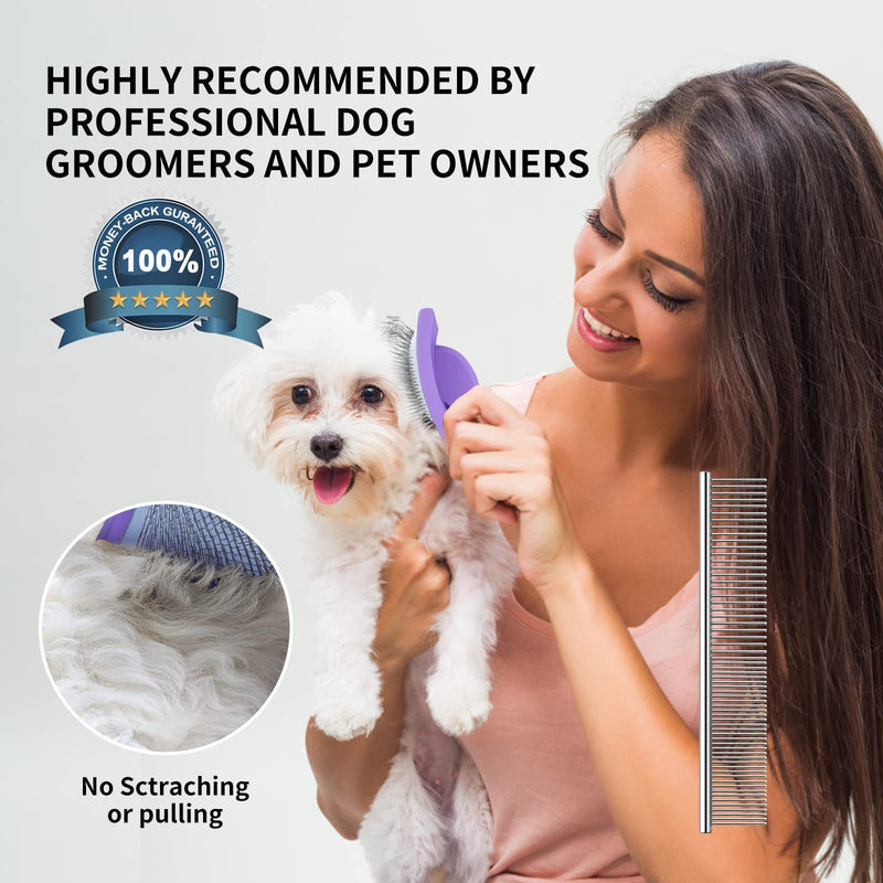 Slicker Brush for Dogs, Long Pin Dog Grooming Brush for Goldendoodles, Poodles, Doodles & More, Includes Bonus Pet Comb, Perfect for De-Shedding, Dematting & Reducing Tangles. Large, Purple - PawsPlanet Australia