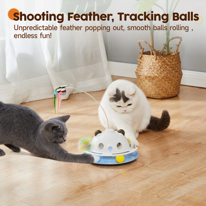 Potaroma 4in1 Cat Toys, Catnip Balls, Shooting Feather, Butterfly, Automatic Interactive Kitten Toy, Dual Power Supplies, USB Powered, Indoor Exercise for All Breeds