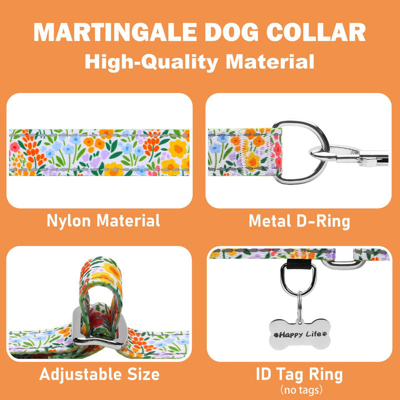 Reflective Martingale Collar for Dogs Nylon Training Collar with No Buckle Cute Floral No Pull Dog Collar for Medium Dogs（Yellow Flower，M） Yellow Flower - PawsPlanet Australia