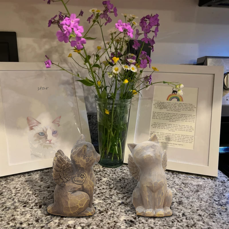 Cat Angel Memorial Figurine, Gray, Resin Sculpture for Cat Lovers, Pet Loss Gift, Hand-Painted Natural-love My Cat (Gray) - PawsPlanet Australia