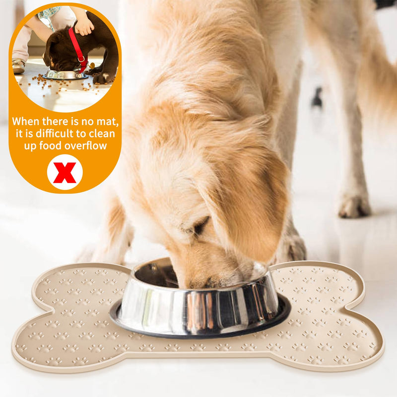 Dog Food Mat Anti-Slip Silicone Dog Bowl Mat Thicker Pet Placemat Waterproof Cat Feeder Pad with Raised Edge Puppy kitten Feeding Mats Suitable Small Medium-Sized Dogs Cats Eating Tray 19.4" x 9.8" Beige - PawsPlanet Australia