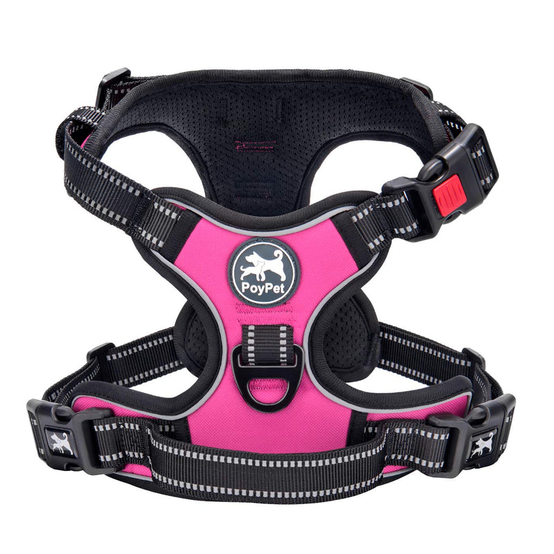 PoyPet No Pull Dog Harness, No Choke Front Clip Dog Reflective Harness, Adjustable Soft Padded Pet Vest with Easy Control Handle for Small to Large Dogs(Pink,M) Medium Pink