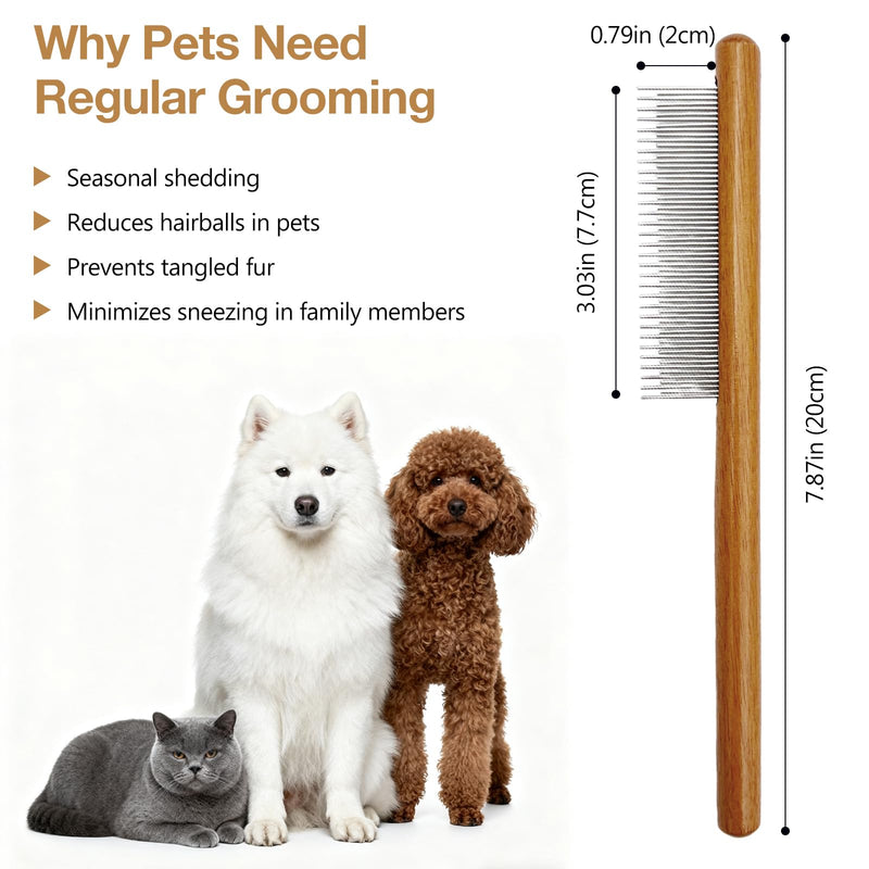 Solid Wood Pet Comb – Fine-Tooth Grooming Tool for Dogs, Cats, and Rabbits, Comfortable Grip and Safe for Skin