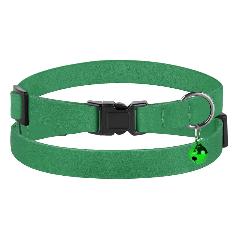 Breakaway Cat Collar Leather Soft Adjustable Pet Kitten Collars with Bell Pink Brown Blue Green Red (Mint Green) Mint Green - PawsPlanet Australia