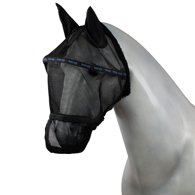 Horze Wire-Framed Soft Mesh Fleece-Lined Fly Mask with UV Protection - Black - L Large - PawsPlanet Australia