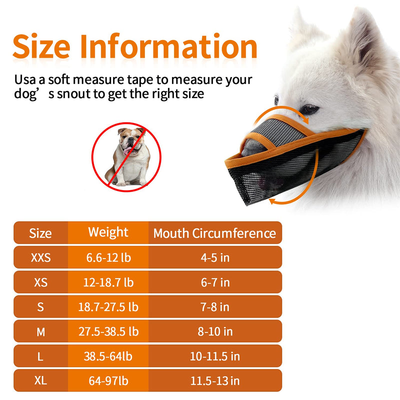 TANDD Dog Muzzle for Small Medium Large Dogs, Air Mesh Breathable and Drinkable Pet Muzzle for Anti-Biting Anti-Barking Licking S Orange