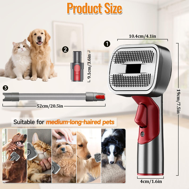 Pet Grooming Kit Dog Hair Vacuum Attachment for Dyson V7 V8 V10 V11 V15， Pet Hairs Parts Head Replacement，Effective Grooming & Cleaning， Hair Grooming Tools for Dog and Cat， 4 Pack