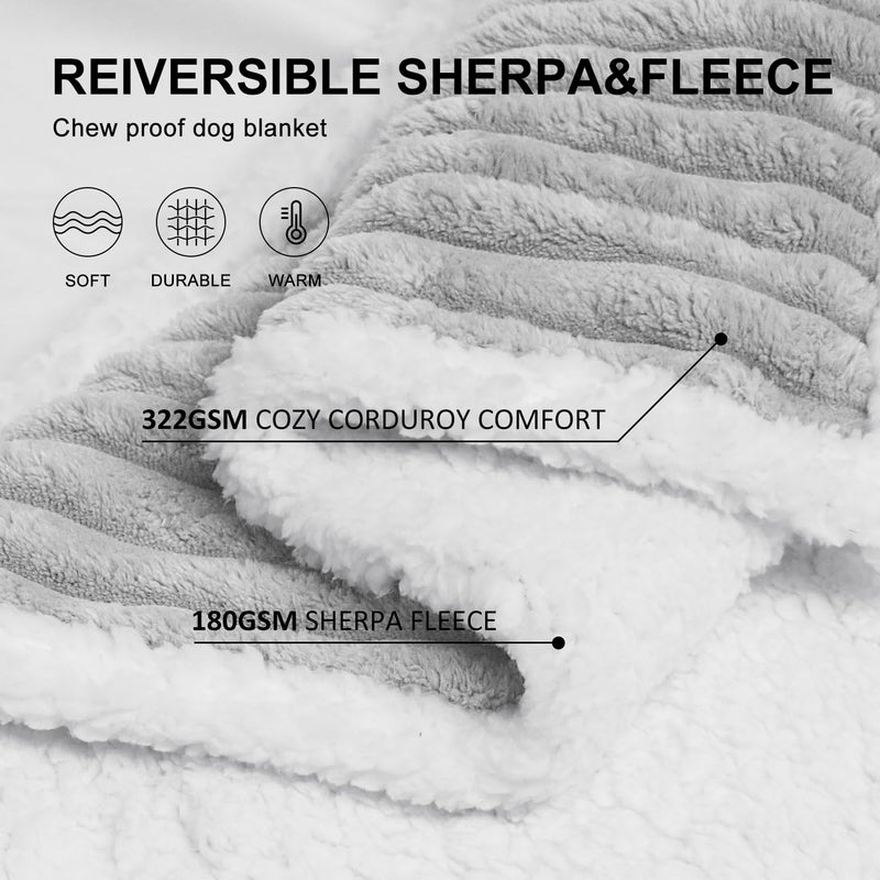 Waterproof Dog Blanket Soft Pet Cat Blanket Cozy Calming Sherpa Corduroy Fleece Blanket Reversible Furniture Bed Protector for Small Dogs Machine Washable Puppy Blanket, Grey 40x50 in L/40"x50" - PawsPlanet Australia