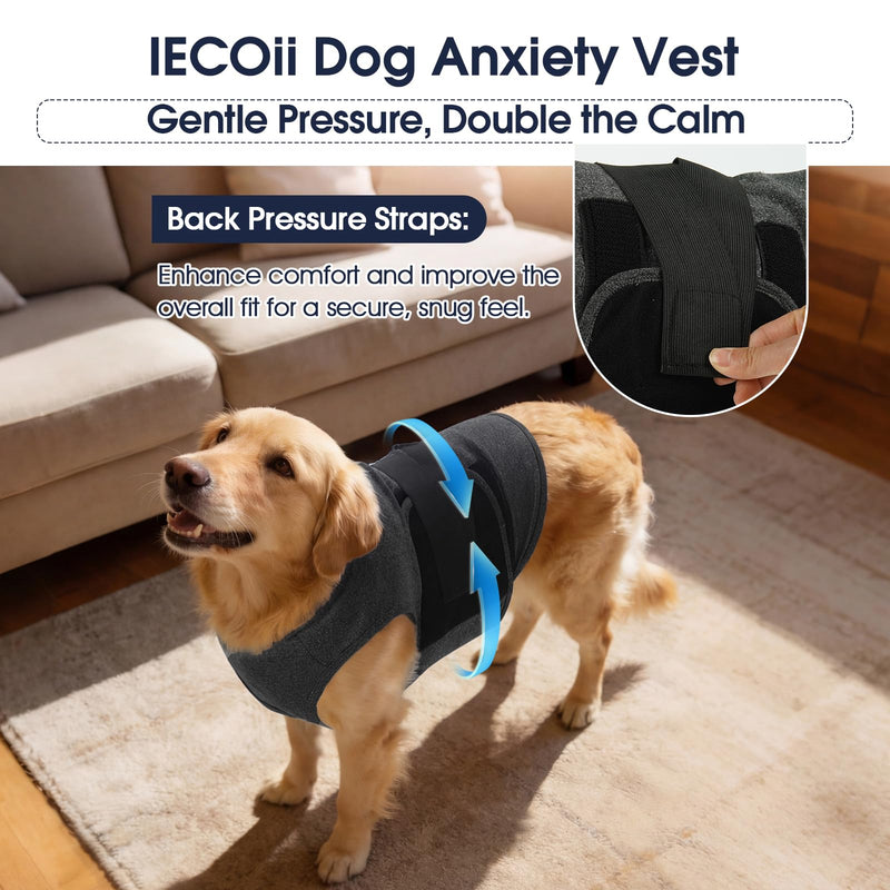 IECOii Dog Calming Suit with Magic Tape,Adjustable Anti-Anxiety Vest for Travel Fireworks Separation Stress,Lightweight Calming Onesie for Surgery Recovery Shedding Control & Skin Protection,L Large(Chest:24.4" - 29.5") DarkGray