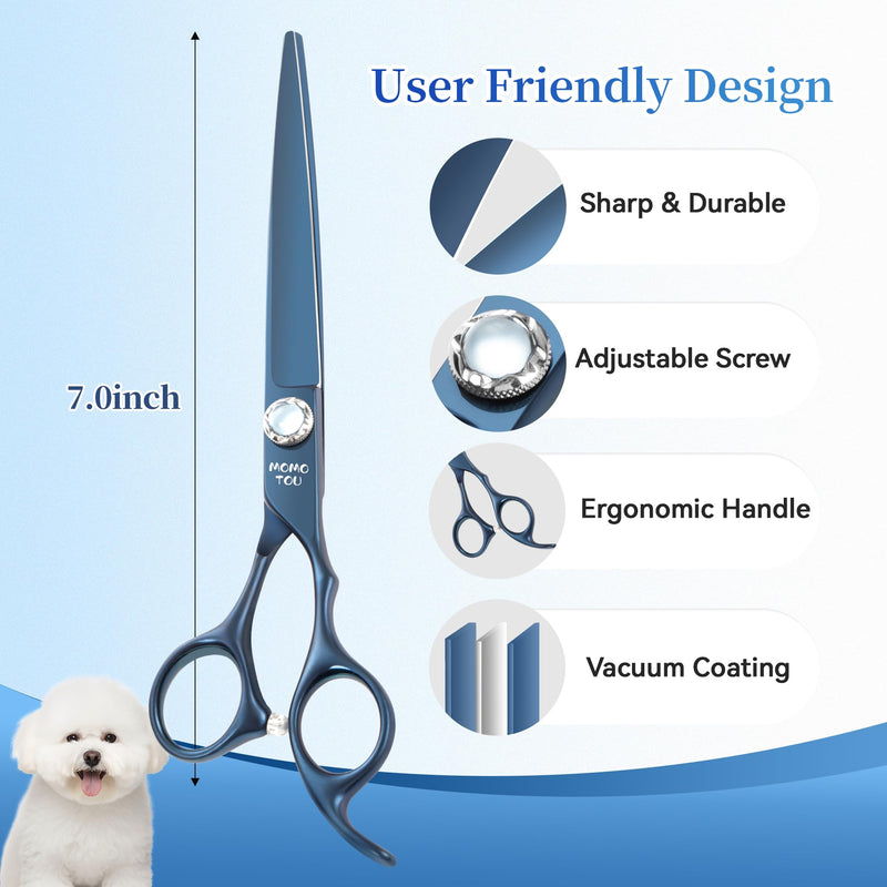 7 inch Matte Blue Straight Dog Grooming Scissors Professional 440C Stainless Steel Dog Shears Smooth Cutting Comfortable Grip and Easy to Use for Groomers and Home Use - PawsPlanet Australia