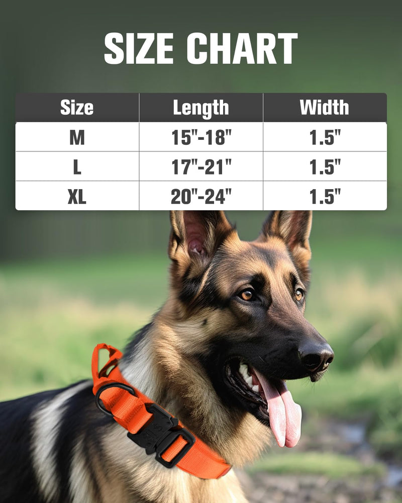 Joytale Tactical Dog Collar(17"-21") and Dog Leash Set, Shock Absorbing Bungee Dog Leash and Adjustable Strong Dog Collar with Handle for Large Dogs(Orange, L) - PawsPlanet Australia
