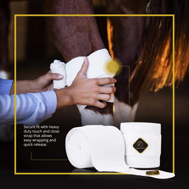 Kavallerie Elastic Fleece Bandages for Horses, Non- Slip and Snug fit Breathable Material for Injury Protection and Superior Legs Support, Stocking up Solution - White - (2 Units Per Pack) 2 Pack - PawsPlanet Australia