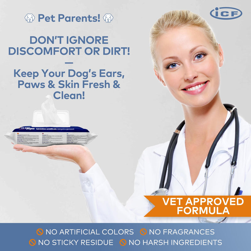 ICF | CLX Cat & Dog Wipes | Antibacterial & Antifungal Cleansing Wipes for Paws, Skin Folds & Ears | Supports Healthy Skin & Odor Control | 40 Count - PawsPlanet Australia