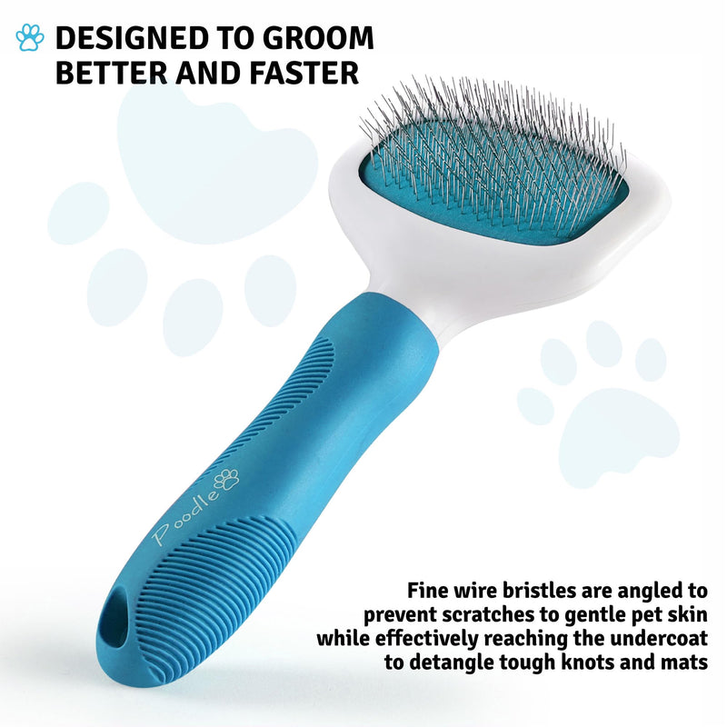 Poodle Pet Slicker Brush - For Dogs, Cats, and Rabbits - Removes Matted Fur, Knots, and Loose Hair - Suitable for Grooming Doodles and Goldendoodles with Short or Long Hair Blue - PawsPlanet Australia