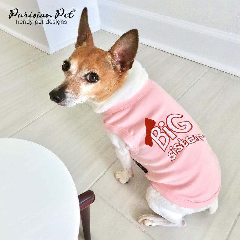 Parisian Pet Cat and Dog T-Shirt with Embroidered ' Big Sister ' - Breathable Big Sister Doggy Clothes - Sleeveless Pets Vest - Machine Washable Pink Shirts for Large Dogs 3XL - PawsPlanet Australia