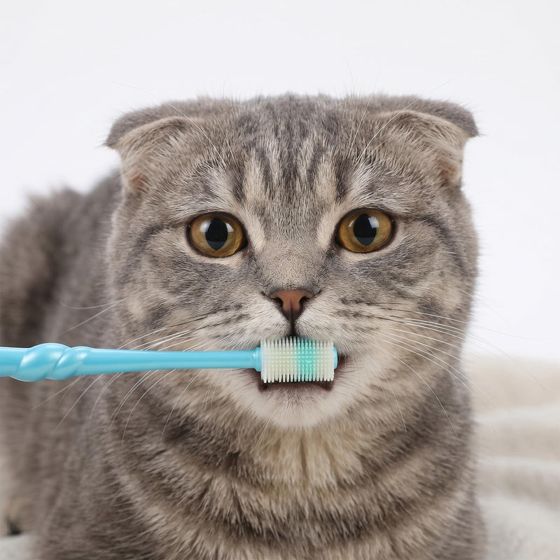 4-Piece Cat Toothbrush, Dog Toothbrush for Small Dogs, 360 Degree Cleaning Dog Toothbrush, Reusable Bristle Long Handle Toothbrush (Pink, Purple, Blue, Green)