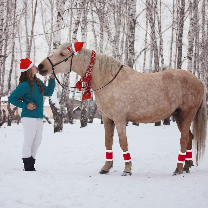 Christmas Horse Leg Wraps Standing Wraps for Horses red Horse Leg Protectors Horse Leg Wraps Faux Fur Polyester Standing Wraps 、Pack of 4 (red) - PawsPlanet Australia