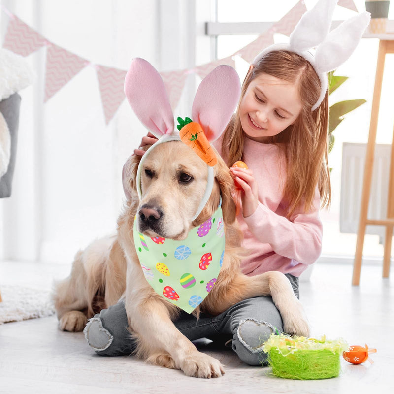 Easter Dog Costumes Set Dog Easter Outfits Bunny Ears Headband with Cute Carrot & Reversible Easter Themed Pattern Bandana Set for Small Middle Large Size Dog (2 Sets) - PawsPlanet Australia