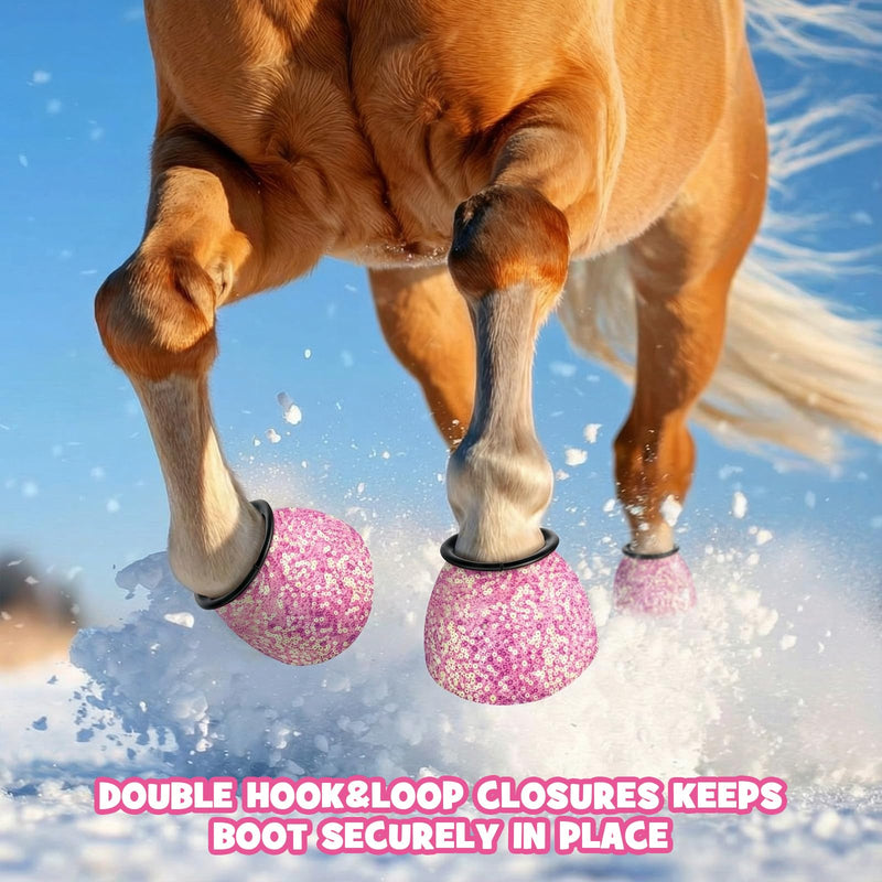 1 Pair Pink Sparkle Women's Horse Bell Boots Rubber Equine Bell Boots Protect Against Hoof Frictionless Design for Female Equine Hoof Care Quick Wrap Shield Horse Racing Festival