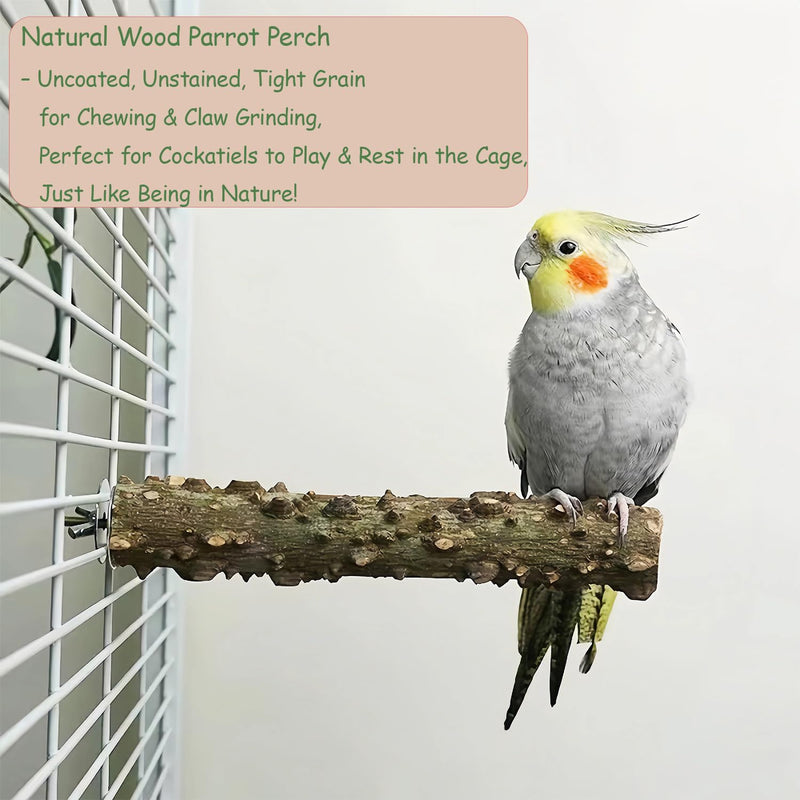 4 Pack Bird Perches for Cage with Natural Wood, ROOJUNE Bird Cage Accessories Bird Perch Platform for Small Medium Parakeets Parrots Conures Cockatiels Finches Lovebirds