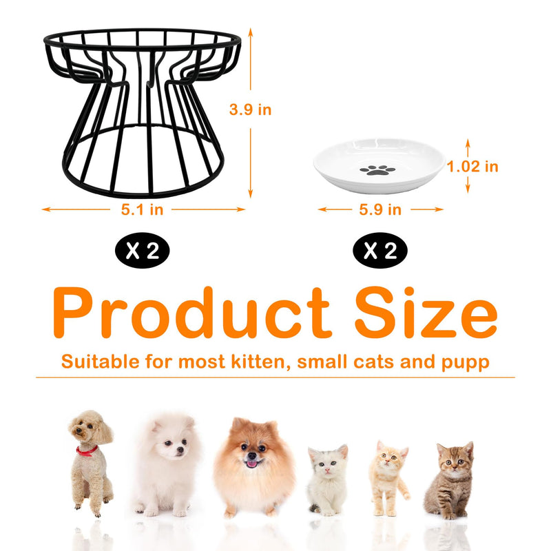 BNOSDM 2 Pcs Elevated Cat Bowls Ceramic Shallow Cat Food Bowl with Metal Stand, Raised Kitten Plate for Wet Food Anti Vomit Feeding Dish Set for Indoor Kitty and Small Cats Black【2 Pcs】 Fishbone - PawsPlanet Australia