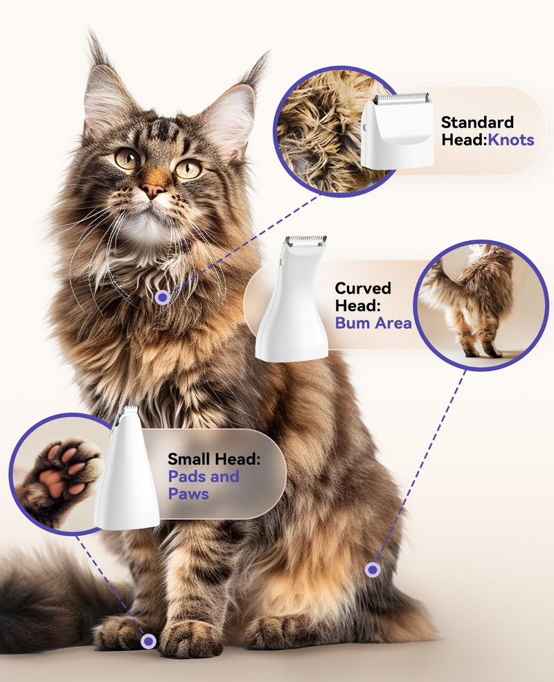 oneisall Quiet Cat Clippers for Matted Hair,Multi-Set Cat Hair Trimmer, Cat Grooming Kit, Cordless Cat Shaver and Paw Trimmer for Long Hair,Pet Clippers for Cats - PawsPlanet Australia