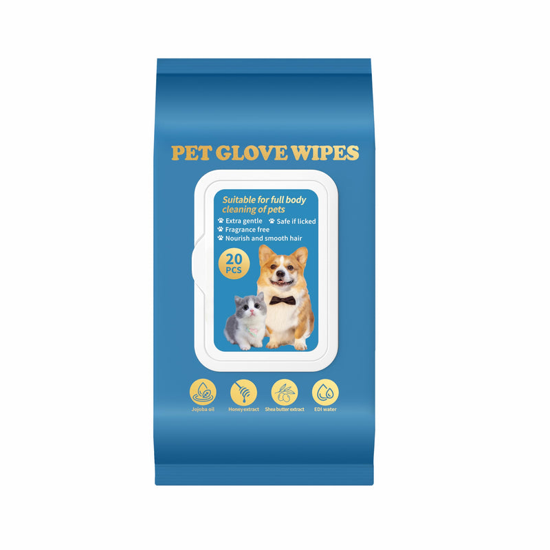 20 PCS Pet Glove Wipe, Cleaning Glove for Dog and Cat, Fur Face, Ear, Eye, Paws Cleaning Wipes, Pet Wash Free Gloves, Cleaning Grooming Wipes for Daily Care and Traveling, No Rinse, Gentle, Thickened Glove Wipe(20 PCS) - PawsPlanet Australia