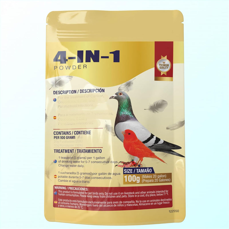 4 in 1 Powder for Pigeons, Canary, Finches, Parakeet, Cockatiels, Parrots, Cage Small Birds, and Aviary Birds