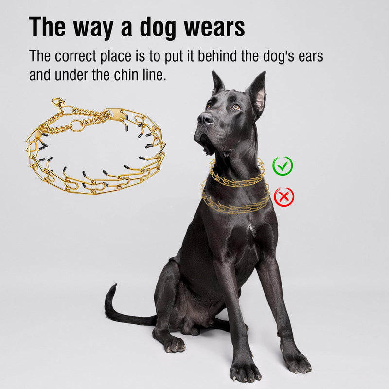 Dog Pinch Collar Stainless Steel,Gold Prong Dog Training Collar,No Pull Martingale Collar Stainless Steel Metal Chain Collar,Adjustable Size Collar for Medium and Large Dogs(S, Gold) S - PawsPlanet Australia