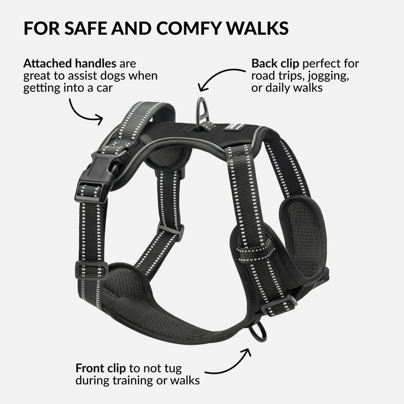CollarDirect No Pull Reflective Dog Harness with Handle and Front Clip, Adjustible Soft Padded Vest for Small to Large Dogs Training and Walk (Size M, Black) Medium - PawsPlanet Australia