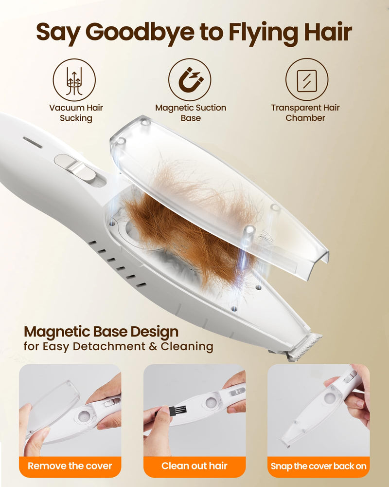 Vacuum Dog Paw Trimmer, Low Noise Paw Trimmers for Dog's Feet with Hair-Suction, Safety Cordless Electric Dog Clippers for Grooming, Rechargeable Cat Shaver for Paws, Ears, Face White