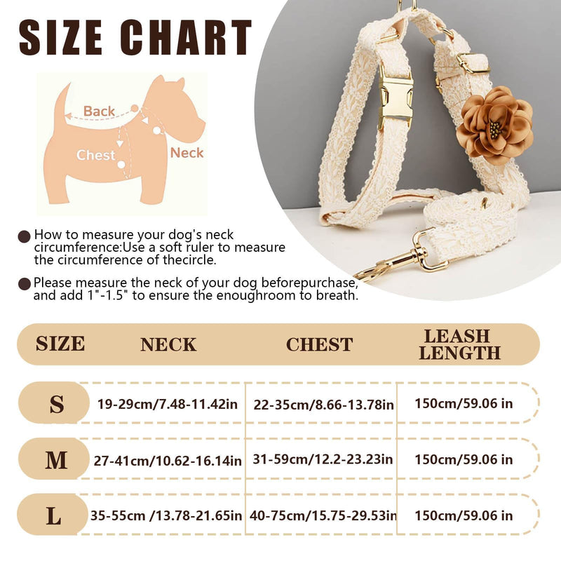 Girl Dog Harness and Leash Set Fancy Lace Dog Harness for Medium Dogs with Metal Clasp Adjustable Handmade Embroidered Cotton No Pull Dog Harnes for Dog Wedding Birthday Outfit (White,M) M harness set - PawsPlanet Australia