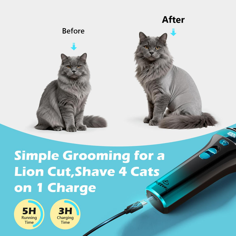 Cat Clippers for Grooming with 5-in-1 Blade, Cat Grooming Kit Cordless Rechargeable Hair Trimmer Detachable Stainless Steel Blade Pet Shaver for Small Kitty Paw Face Head Body - PawsPlanet Australia
