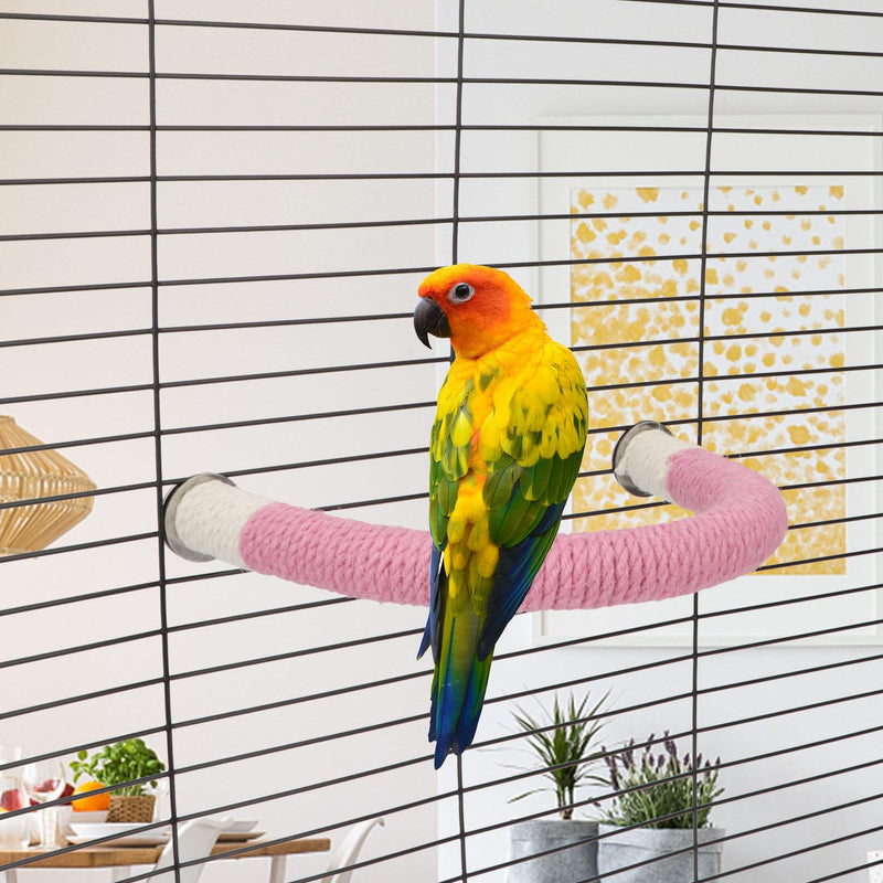 Hypeety Bird Perches Parrot U Shape Natural Wood Hemp Rope Stand Perch Bird Stick Paw Grinding Perch Birdcage Accessories Perch Standing Toy for Budgies Parakeet Cockatiel Conures Pink 7.4x5.9'' - PawsPlanet Australia